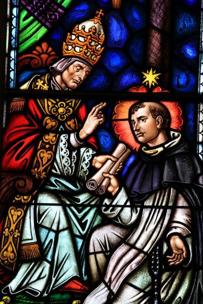 Pope Honorius Confirms Order of Preachers. Photo by Fr. Lawrence Lew, O.P. This stained glass window depicting that event is in Saint Dominic's Church in Washington DC.
