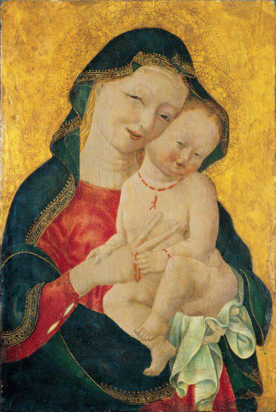 Master of the Winking Eyes, Madonna and Child (Madonna col Bambino), ca. 1450; Tempera and gold on wood panel, 23 1/8 × 15 1/4 in.; Grimaldi Fava Collection