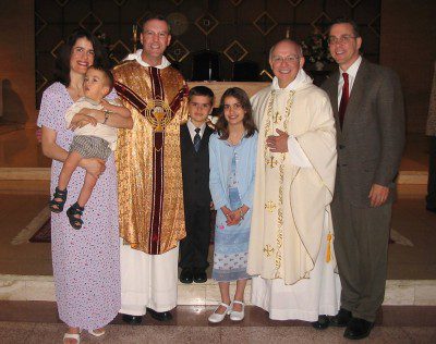 The Gondreau Family with Father John Langlois, O.P., and Father Paul Keller, O.P.
